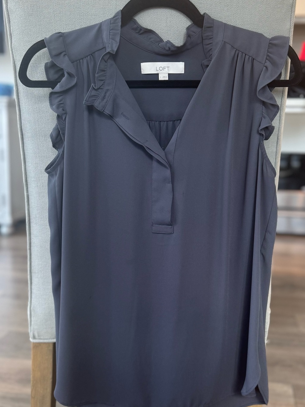 LOFT Ruffle Sleeve V-Neck Camisole in Slate Gray